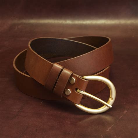 Leather Belt Brown With Brass Buckle Etsy