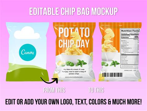 Chip Bag Mockup Canva Editable Chip Bag Mockup Chip Bag Etsy