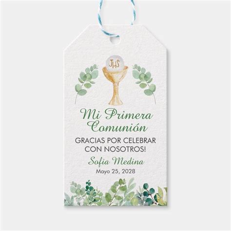 Green Leaves First Communion Primera Comunion Gift Tags Zazzle In