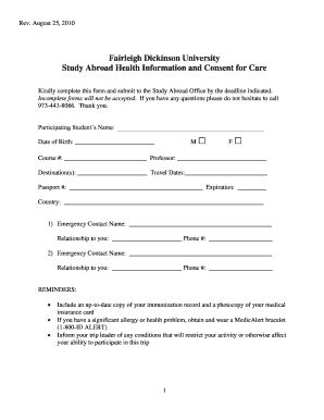 Fillable Online View Fdu Student Study Abroad Health Insurance Form