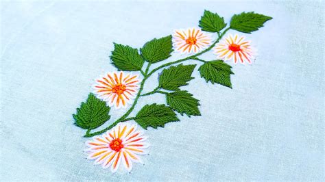 Easy Flower Hand Embroidery Design Hand Embroidery Tutorial কপড