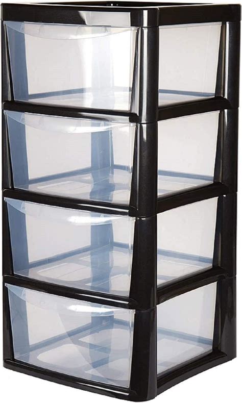 Plastic Storage Drawers Large 4 Drawers Black Uk