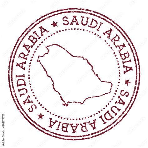 Saudi Arabia Round Rubber Stamp With Country Map Vintage Red Passport Stamp With Circular Text