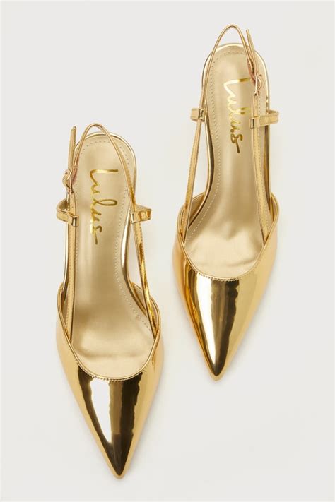 Gold Patent Pumps Pointed Toe Pumps Slingback Pumps Lulus