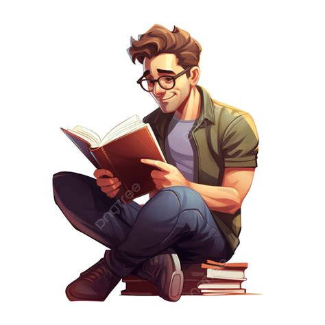 Man Reading Book Cartoon Style Illustration Book Clipart Reading