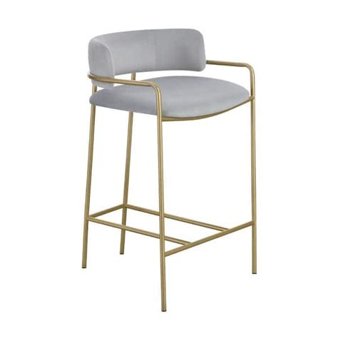 Benjara In Gray And Gold Low Back Metal Frame Counter Stool With