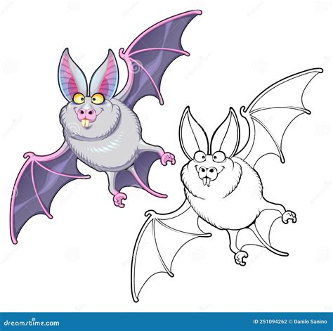 Funny Bat In Both Colored And Black White Versions Stock Vector