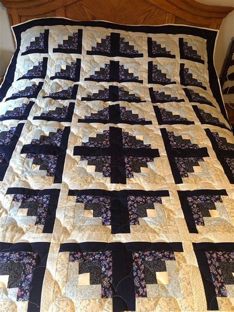 Blue And Cream Log Cabin Quilt Etsy Canada