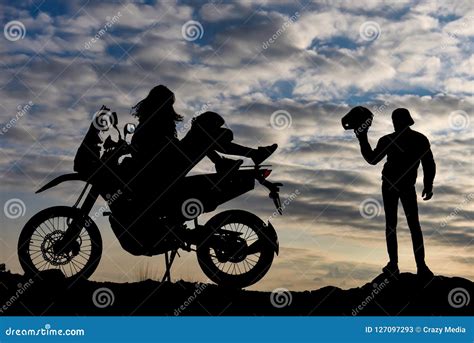 Couple With Motorcycle At Sunset Stock Image Image Of Wheel