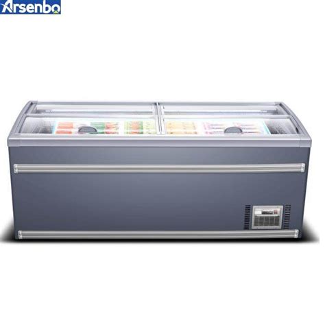 Soundless 500L Glass Top Island Freezer Sliding Chest Freezer Supermarket