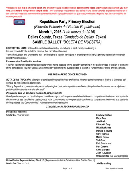 Sample Ballot Boleta De Muestra Republican Party