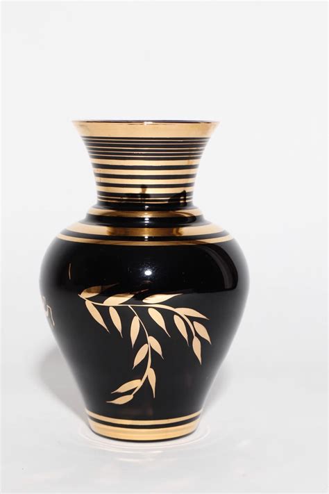 Mid Century Vase Greek Style Black With Gold Serd D Cor Etsy