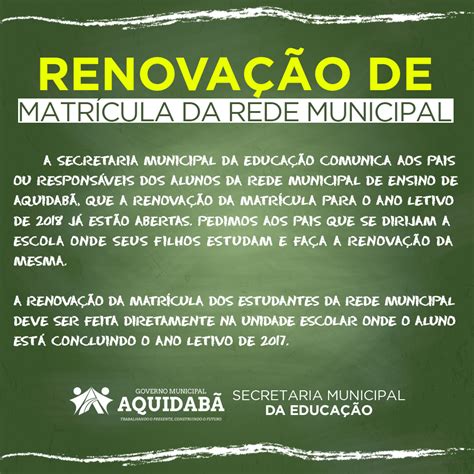 Comunicado De RenovaÇÃo De MatrÍcula Da Rede Municipal Prefeitura