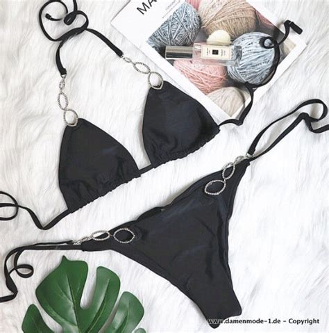 Neuheiten Sexy Bikini Mit Diamantkette In Schwarz Damenmode