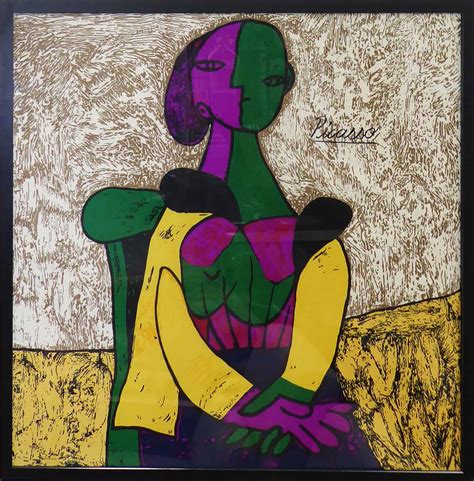 Pablo Picasso Seated Woman Textile 77cm X 77cm Framed And Glazed