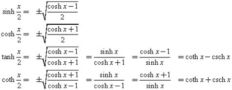 Formulas Of Half Or Multiple Angles For Hyperbolic Functions