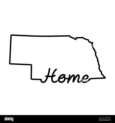 Nebraska Us State Outline Map With The Handwritten Home Word