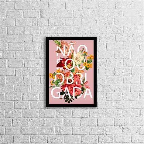 Quadro N O Sou Obrigada Fundo Rosa X Cm Vidro Moldura Madeira