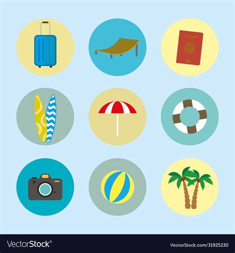 Cartoon summer and holiday icons Royalty Free Vector Image