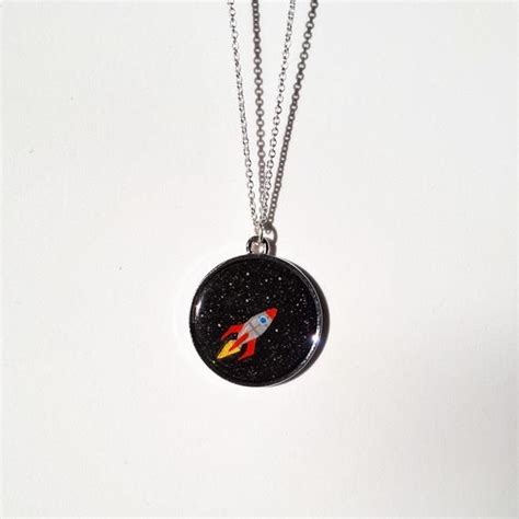 Hand Painted Spaceship Pendant Space Jewelry Rocketship Etsy Space