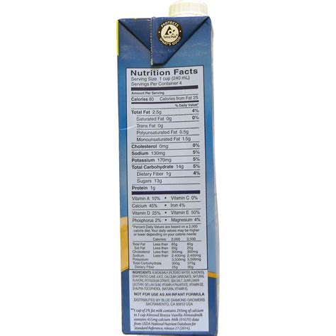 Blue Diamond Almond Milk Vanilla Nutrition Facts Besto Blog