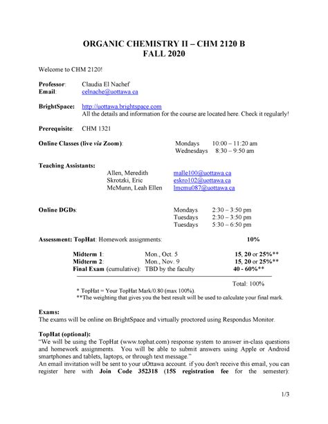 Syllabus CHM2120 1 ORGANIC CHEMISTRY II CHM 2120 B FALL 2020