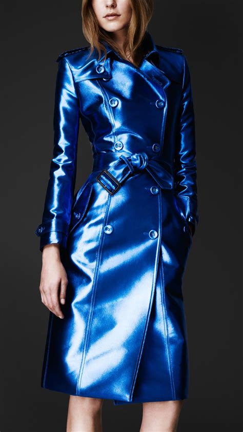 Bright Metallic Trench Coat In Electric Blue Burberry Trench Coats Women Fashion Blue Fashion