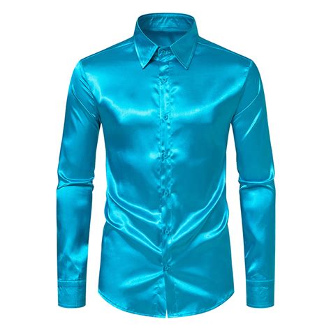 Ddapj Pyju Mens Luxury Satin Dress Shirt Shiny Silk Long Sleeve Button