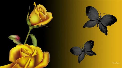 HD Wallpaper Luxurious Gold Flower And Butterfly With Yellow