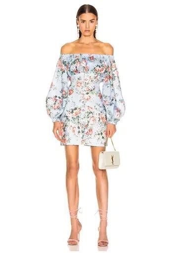 Zimmermann Bowie Off Shoulder Mini Dress Lilac Floral Print Size 1 A