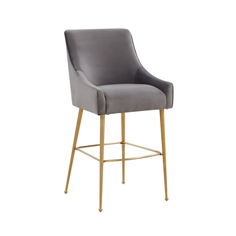 Beatrix Dark Grey Velvet Bar Stool Gold Legs TOV Furniture