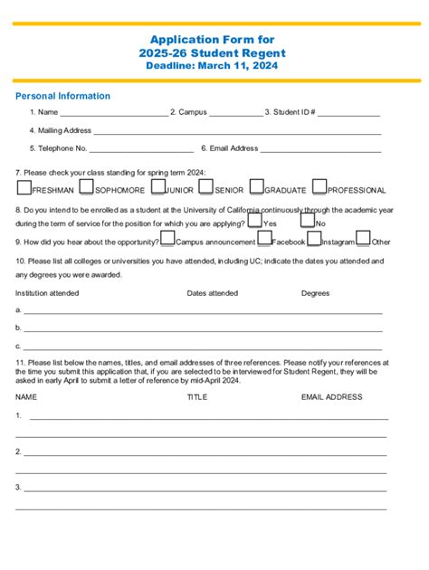 Fillable Online Application For Student Regent Fax Email