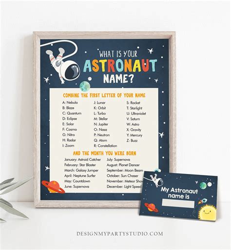 Editable What Is Your Astronaut Name Game Outer Space Birthday Game