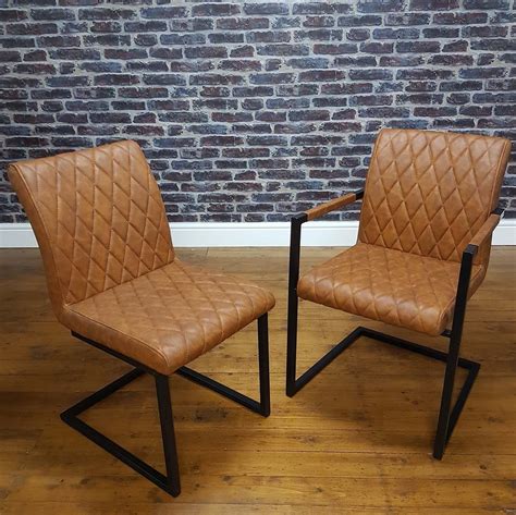 Modanuvo Vintage Brown Leather Metal Cantilever Industrial Dining Chair