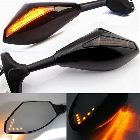 Motorcycle Integrated Turn Signal Mirrors Side Rearview Mirror Front