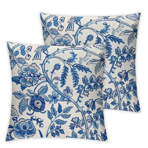 PIKWEEK Chinoiserie Bird Floral Pillow Covers Blue White Flowers Birds