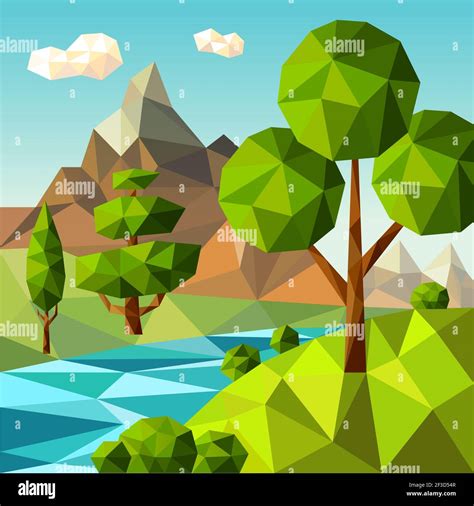 poly landscape nature green trees plants clouds sky outdoor field