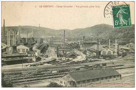 71 LE CREUSOT Vue générale Cheminées et Chemin de Fer 1908 Usines