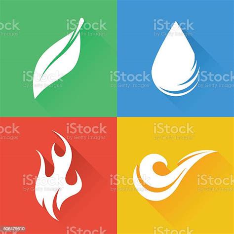 Four Natural Elements Icon Designs Earth Water Air And Fire Stock Illustration Download Image