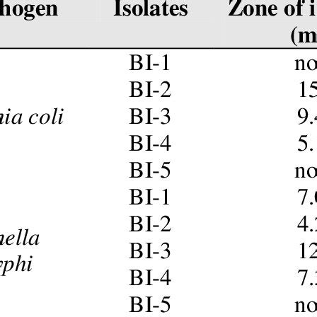 Antagonistic Activity Of Bacterial Isolates Against Test Pathogens