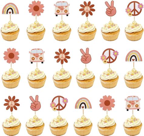 Amazon Pcs Hippie Party Cupcake Toppers Groovy Cake Toppers