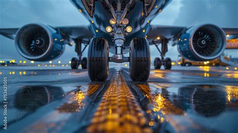 Aircraft Landing Gear. Frontal view of an airplane's landing gear on ...