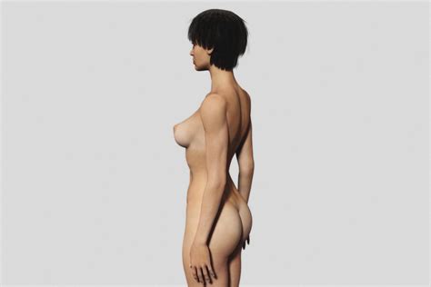 Nude Slim Brunette Woman With Tan Lines And Short Hair D Model By