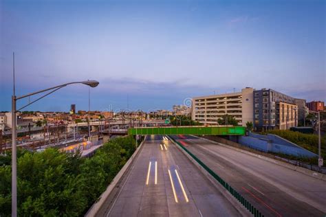 The Jones Falls Expressway At Sunset Seen From The Howard Street