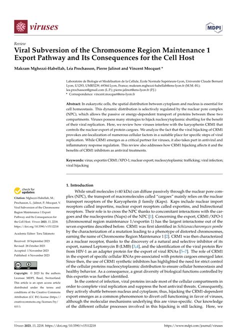 Pdf Viral Subversion Of The Chromosome Region Maintenance 1 Export