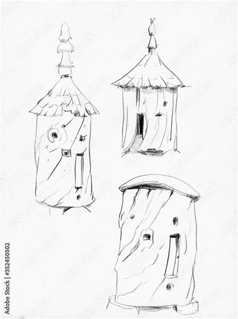 Drawing of architectural structures of the old village executed from ...