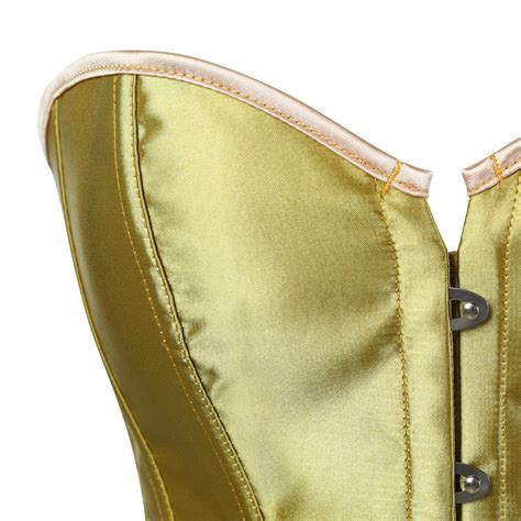 Snapklik Womens Bustier Corset Top Sexy Lingerie Sets Gold Satin Waist Cincher