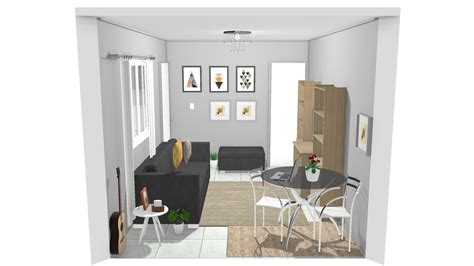 Sala Nova Cinza E Branco De Sara Planta 3D Mooble