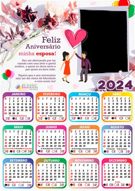 Moldura Calendário 2024 Feliz Aniversário Esposa Png Imagem Legal