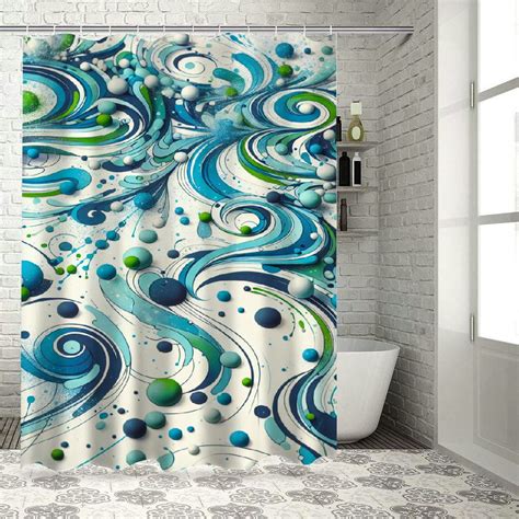 Lzatpd Abstract Ink Texture Shower Curtain Blue Green Beige Bath